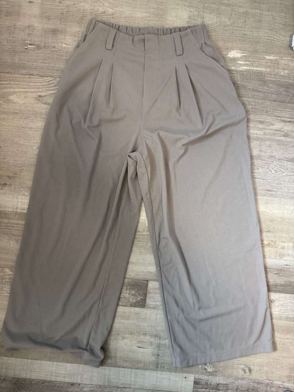 HALARA NEW High Waisted Medium Baggy Pants Pleated Pocket Wide Leg Waffle
